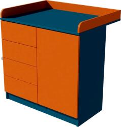 Tomi Duo 1 ajtós, 4 fiókos 90-es pelenkázó szekrény PUSH OPEN rendszerrel - Indigo/narancssárga