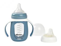 BÉABA - Sticlă pentru bebeluși 2în1 210ml cu protecție siliconică Albastru (913519BB)
