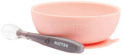 Nattou - Set de masă din silicon 2 buc castron și lingură roz fără BPA (879590) Set pentru masa bebelusi