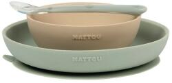 Nattou - Set de masă din silicon 3 buc. nisip-verde fără BPA (876780) Set pentru masa bebelusi