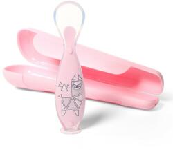 BabyOno - Lingură de silicon cu capac 6m+ roz (1461-01-BOp) Set pentru masa bebelusi