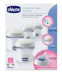 Chicco - Recipiente multifuncționale pentru laptele matern cu mâner de sticlă Natural Feeling, 4 buc (02257.20)