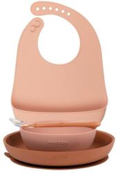 Nattou - Set de masă din silicon cu babeț 4 buc roz fără BPA (876810) Set pentru masa bebelusi