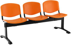 ISO műanyag pad, 3 üléses - fekete lábak, narancssárga