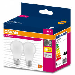 OSRAM 2db LED izzó E27 A60 4, 9W = 40W 470lm 2700K meleg 200° OSRAM ÉRTÉK (4058075478893)