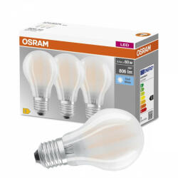 OSRAM 3PAK LED izzó E27 A60 6, 5W = 60W 806lm 4000K semleges 300°-os izzószál OSRAM ALAP (4058075592452)