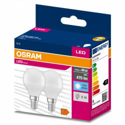 OSRAM 2db LED izzó E14 P45 4, 9W = 40W 470lm 4000K Semleges 200° OSRAM ÉRTÉK (4058075479234)