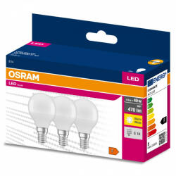 OSRAM 3db LED izzó Gömb E14 P45 4.9W = 40W 470lm 3000K 200° OSRAM (4058075627222)