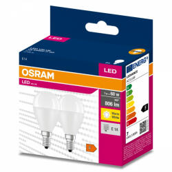 OSRAM 2db LED izzó E14 P45 7W = 60W 806lm 2700K 200° OSRAM (4058075479272)