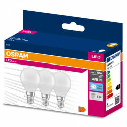 OSRAM 3db LED izzó Gömb E14 P45 4.9W = 40W 470lm 4000K Semleges 200° OSRAM ÉRTÉK (4058075476219)