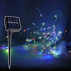  Napelemes Led fényfüzér 100 db, színes, multi color Leddel, 8 funkciós vezérlővel! (LLKNANOIP65SOL8F100LMC)