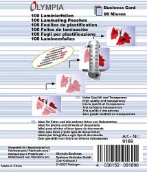 Olympia névjegykártya méretű lamináló fólia, 80 micron, átlátszó, 100 db, 65 x 95mm (9169) (9169)