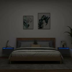 vidaXL 2 db fekete falra szerelhető éjjeliszekrény LED-világítással (836829) - pepita