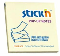 STICK'N Notes adeziv 76x76 mm, 100 file, galben, STICK'N Pop-up (HO-21395) - roveli