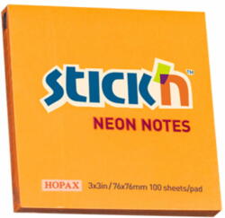 STICK'N Notes autoadeziv 76x76 mm, 100 file, STICK'N Neon - Portocaliu (HO-21164)