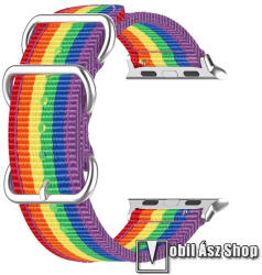 Okosóra szíj - SZÍNES CSÍKOS - szövet, állítható - Apple Watch Series 1/2/3 42mm / 4/5/6/SE 44mm / 7/8 45mm / Ultra 49mm