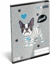 Lizzy Card We Love Dogs Woof tűzött füzet A/5, 40 lap kockás, kutyás