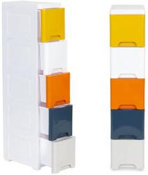 ModernHOME 5 emeletes, fiókos tárolószekrény kerekeken, műanyag, élénk színes, 83x32x18 cm