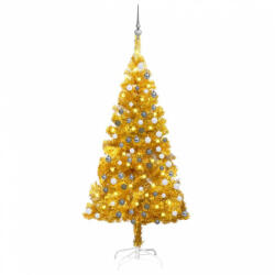 vidaXL aranyszínű PET megvilágított műkarácsonyfa gömb szettel 120 cm (3077689) - balena