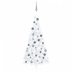 vidaXL fehér megvilágított fél műkarácsonyfa gömb szettel 240 cm (3077658) - balena