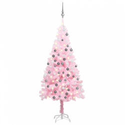 vidaXL rózsaszín PVC megvilágított műkarácsonyfa gömb szettel 150 cm (3077670)