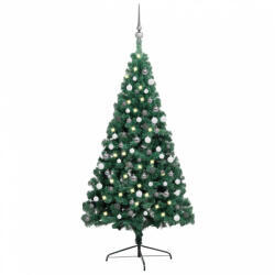vidaXL zöld megvilágított fél műkarácsonyfa gömb szettel 210 cm (3077652) - balena