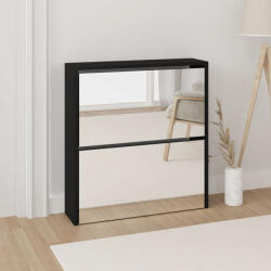 vidaXL fekete 2 szintes cipőszekrény tükörrel 63 x 17 x 67 cm (342629)