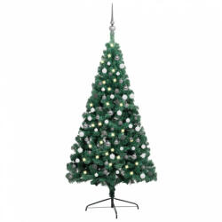 vidaXL zöld megvilágított fél műkarácsonyfa gömb szettel 150 cm (3077650) - balena