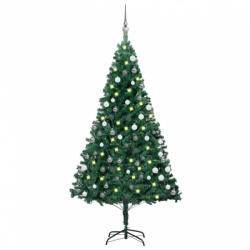 vidaXL zöld PVC megvilágított műkarácsonyfa gömb szettel 120 cm (3077706)