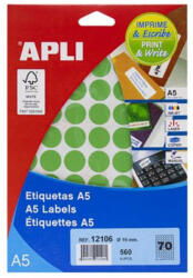 APLI Etikett, 19 mm kör, színes, A5 hordozón, APLI, zöld, 560 etikett/csomag (LCA12106) (12106)