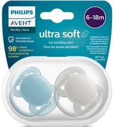 Philips Set 2 suzete Philips-Avent SCF091/17, ultra soft 6-18 luni, Ortodontice, fara BPA, Gri/Albastra (SCF091/17)