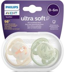 Philips Set 2 suzete Philips-Avent SCF091/07, ultra soft 0-6 luni, Ortodontice, fara BPA, Frunze/Papagal (SCF091/07)