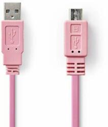 Nedis Cablu USB | USB | USB | USB-A Plug | USB Micro-B Plug | Placat cu nichel | 1.00 m | Plat | PVC | Roz | Pungă de plastic (CCGP60410PK10)