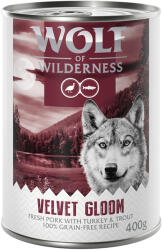Wolf of Wilderness Wolf of Wilderness Adult "Red Meat" 6 x 400 g - Velvet Gloom: porc, curcan și păstrăv