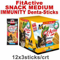 FitActive Hypoallergenic Denta-Sticks Immunity Cranberry & Curcuma - Batoane pentru întărirea sistemului imunitar și pentru curățarea dinților pentru câini (M) (12 pliculețe | 12 x 150 g) 1800 g