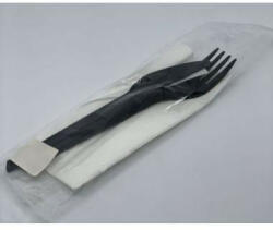  (2+1) Csomagolt evőeszköz-Superior-fekete villa+kés+szalv. címkézett 500cs/krt