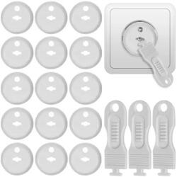 Ruhhy Set 15 protectii priza, 3 chei incluse, plastic, 3, 7x2, 3 cm, alb