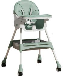 Flippy asztali szék babáknak és gyerekeknek, kerekekkel, teleszkópos, összecsukható, állítható asztal, lábtartó, műbőrrel borított ülés, biztonsági öv, tárolóhely, 97 x 73 x 65 cm, zöld (125628)