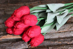 Piros mű bimbózó tulipán levelekkel, 1 darab 65cm (EWA11387)