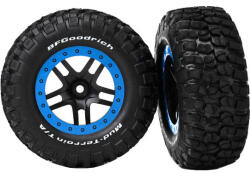 Traxxas kerék 2.2 / 3.0 ", lemez SCT Split-Spoke fekete-kék, KM2 gumiabroncs (2) (2WD elöl) (TRA5885A)