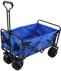  Fém kézikocsi, összecsukható kerti kocsi ponyvával, kék, max. 70kg teherbírás (A04)