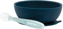 NATTOU étkező szett szilikon 2 db tál és kanál kék BPA nélkül (AGS877145)