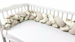Baby Shop prémium fonott fejvédő kiságyba 220cm - Erdei barátok natúr/zöld - babyshopkaposvar