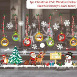 Ablak matrica, karácsonyi jelenet mikulással, logó gömbdíszhekkel színes, pvc (5995206010067)