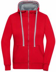 James & Nicholson (Daiber) Női kapucnis cipzáros pulóver JN962 - Piros / szürke melírozott | 2XL (1-JN962-1700621)