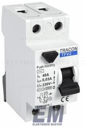Tracon Fi relé 2P 40A 30mA 6kA (AC) áramvédő kapcsoló ÁVK ÉV relé TRACON TFV2-40030 2-Pólusú Fi relék (TRCNTFV2-40030)