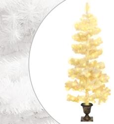  Brad crăciun pre-iluminat ondulat cu ghiveci, alb, 120 cm, pvc (344652)