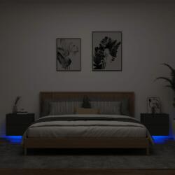 vidaXL 2 db fekete falra szerelhető éjjeliszekrény LED-világítással (836815) - vidaxl