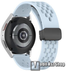  Okosóra D-gyűrűs sportszíj - VILÁGOSKÉK - szilikon, légáteresztő, mágneses speciális csatos - 92mm+120mm hosszú, 20mm széles - SAMSUNG Watch4 / Watch5 / Active2 40mm / 44mm / Amazfit GTS 4 / HUAWEI Wa