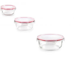 Ibili Set 3 caserole Ibili-Borosilicato, sticla borosilicata, 220 650 1300 ml, transparent rosu (IB-755150)